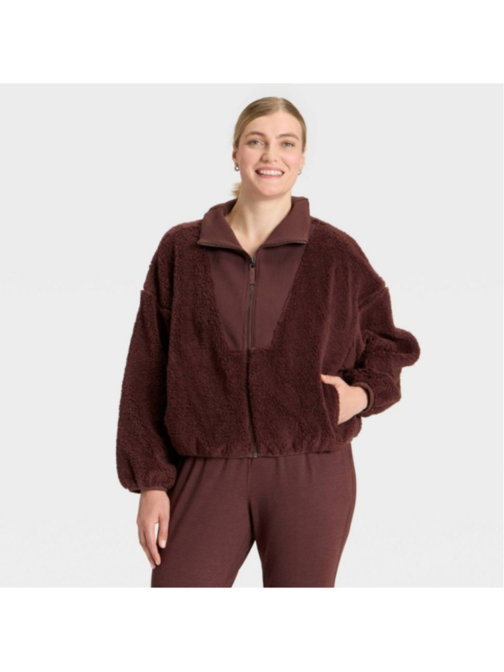 All in Mothin Women High Pile & Ribbed Mix Jacket Size Medium - Picture 2 of 9